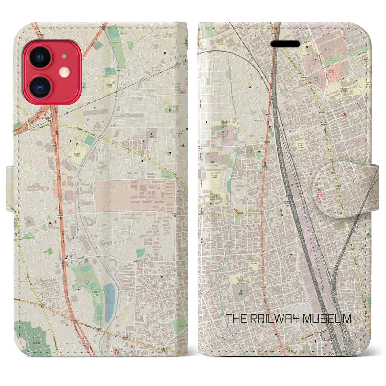 【鉄道博物館(埼玉県)】地図柄iPhoneケース(手帳タイプ)ナチュラル・iPhone 11 用