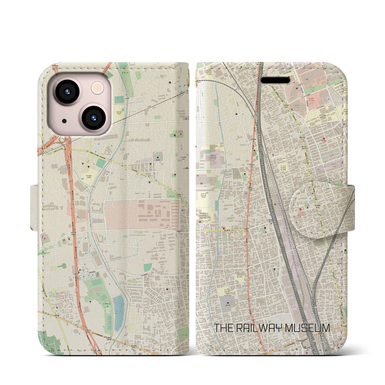【鉄道博物館(埼玉県)】地図柄iPhoneケース(手帳タイプ)ナチュラル・iPhone 13 mini 用