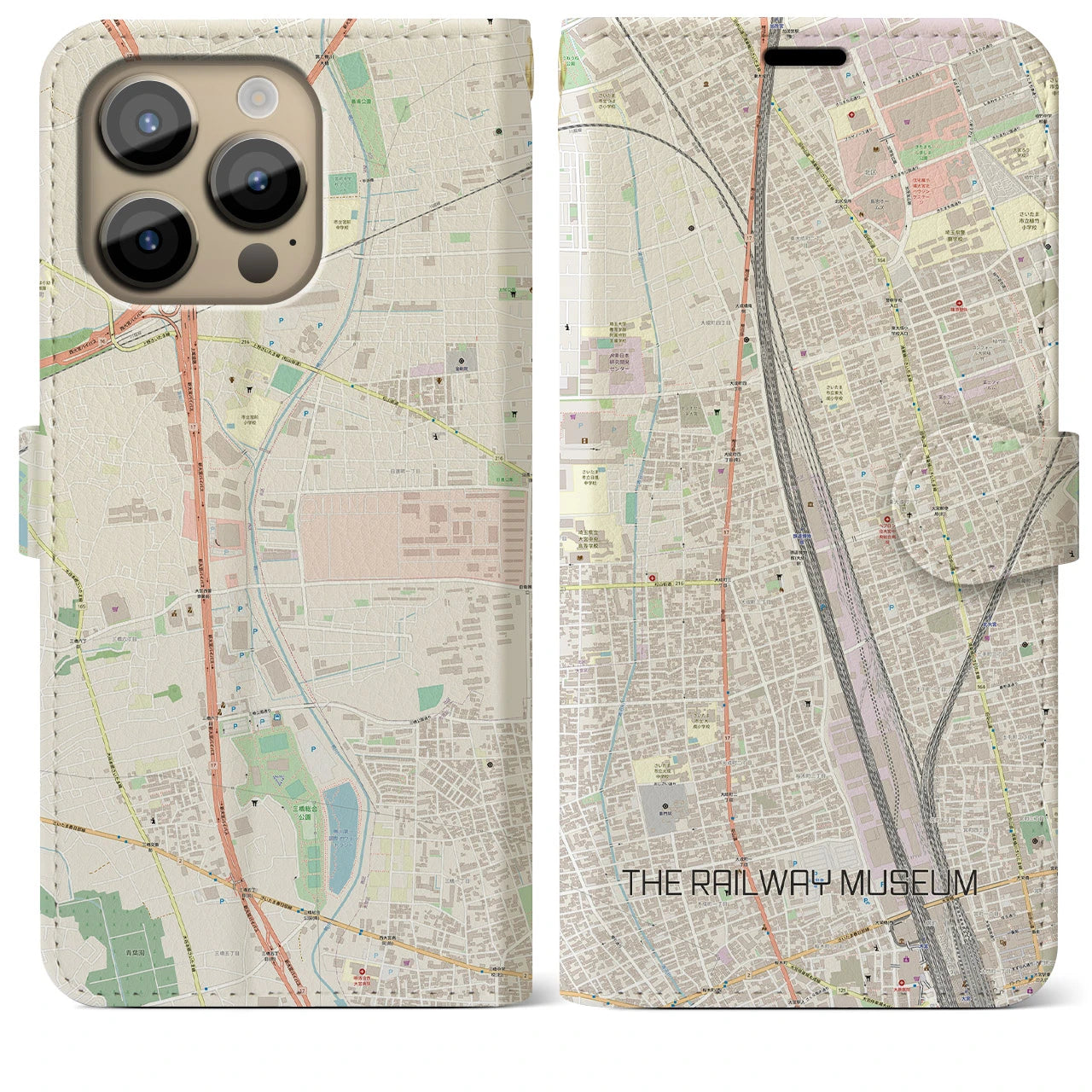【鉄道博物館(埼玉県)】地図柄iPhoneケース(手帳タイプ)ナチュラル・iPhone 14 Pro Max 用