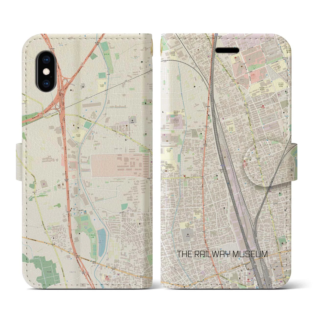 【鉄道博物館(埼玉県)】地図柄iPhoneケース(手帳タイプ)ナチュラル・iPhone XS / X 用