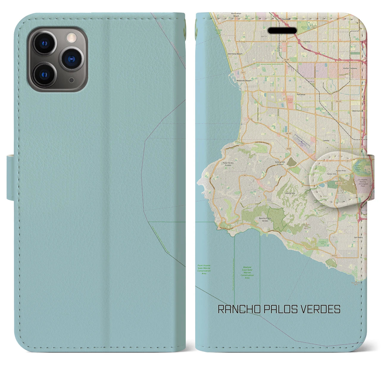 【ランチョ・パロス・ベルデス(アメリカ)】地図柄iPhoneケース(手帳タイプ)ナチュラル・iPhone 11 Pro Max 用