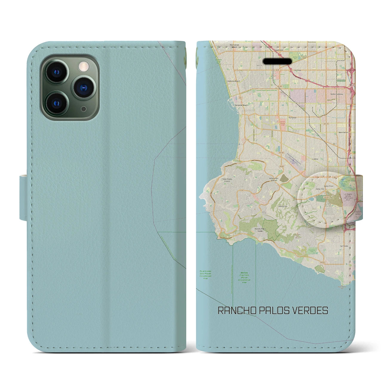 【ランチョ・パロス・ベルデス(アメリカ)】地図柄iPhoneケース(手帳タイプ)ナチュラル・iPhone 11 Pro 用