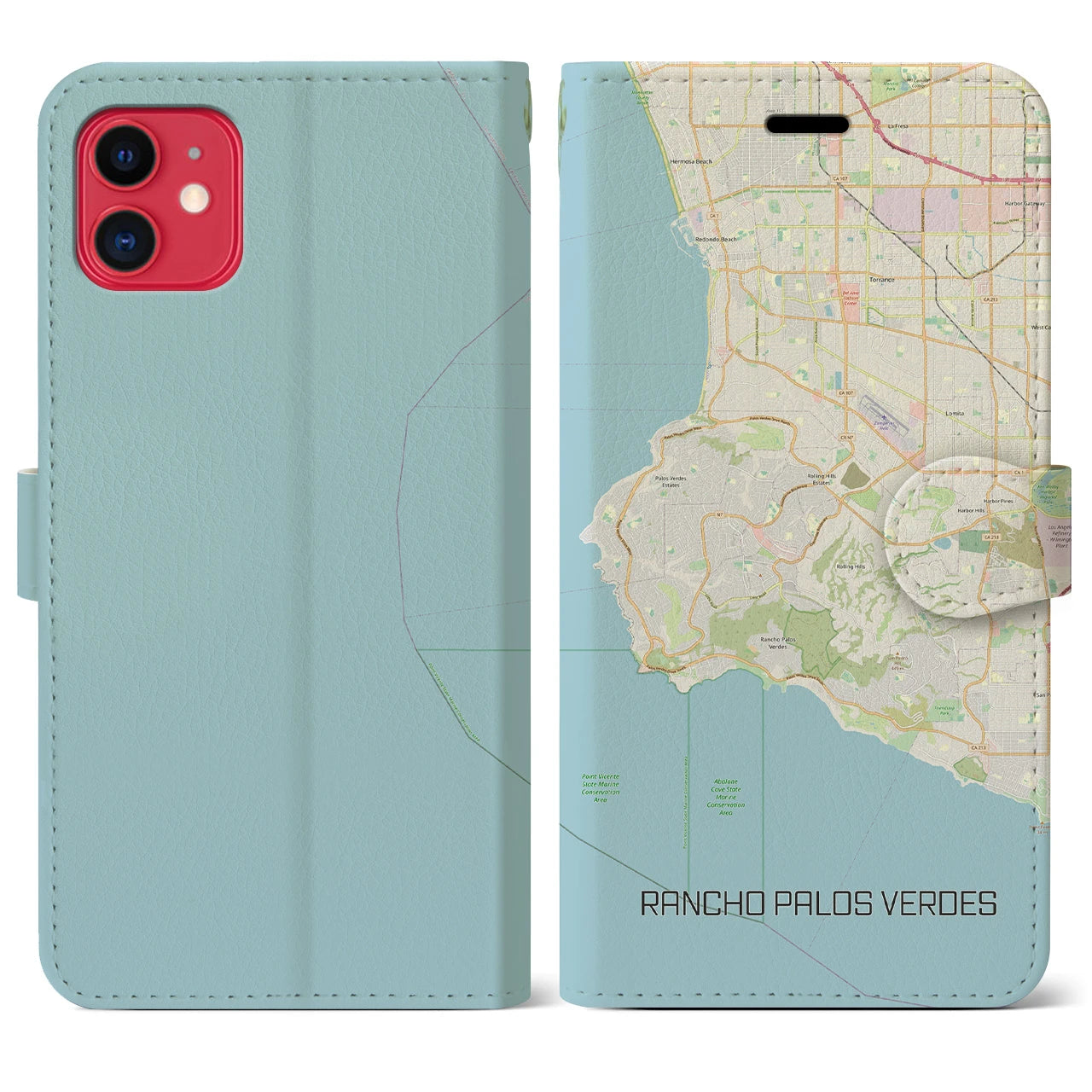 【ランチョ・パロス・ベルデス(アメリカ)】地図柄iPhoneケース(手帳タイプ)ナチュラル・iPhone 11 用