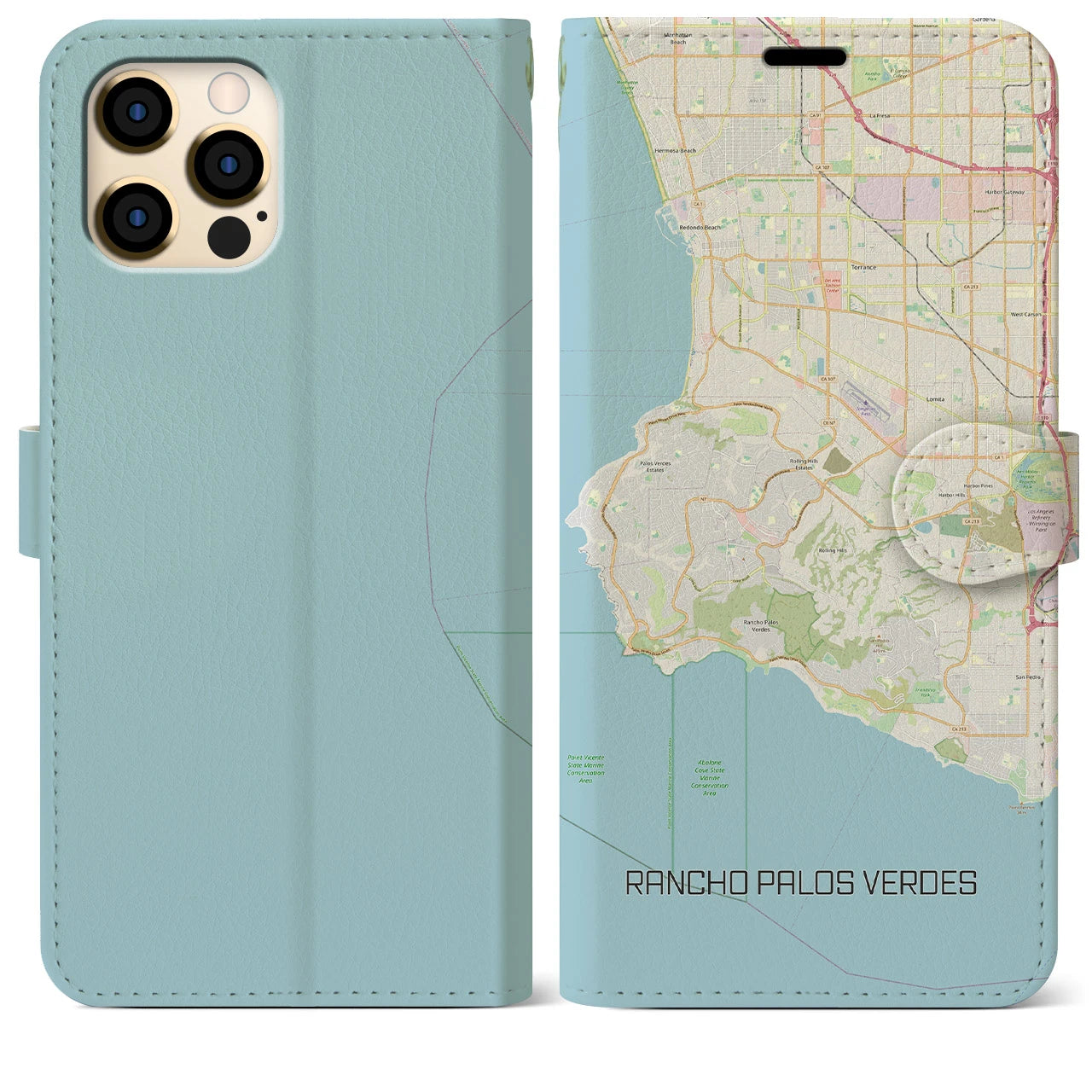 【ランチョ・パロス・ベルデス(アメリカ)】地図柄iPhoneケース(手帳タイプ)ナチュラル・iPhone 12 Pro Max 用