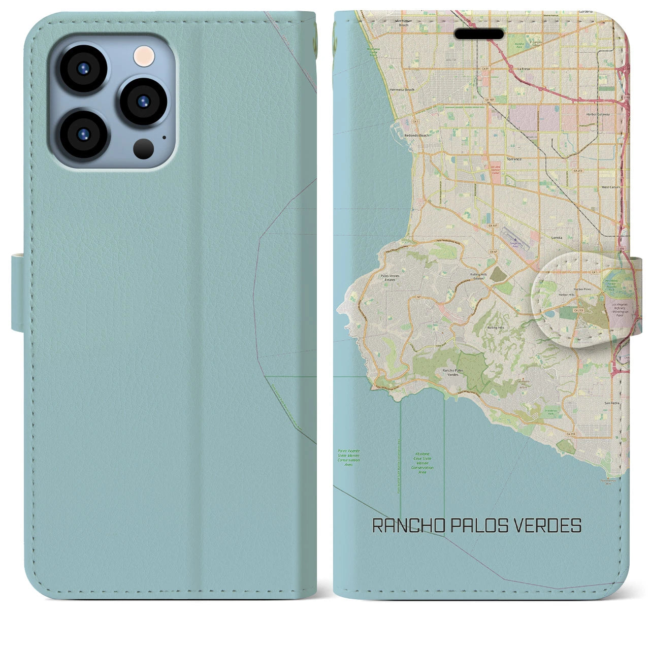 【ランチョ・パロス・ベルデス(アメリカ)】地図柄iPhoneケース(手帳タイプ)ナチュラル・iPhone 13 Pro Max 用