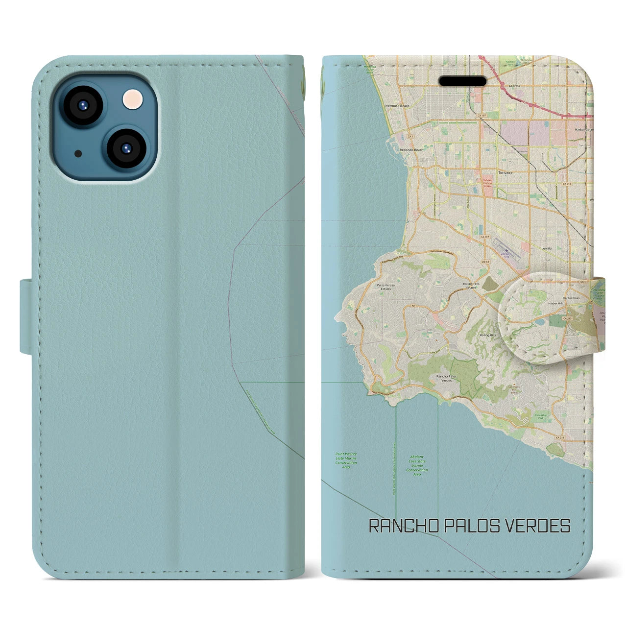 【ランチョ・パロス・ベルデス(アメリカ)】地図柄iPhoneケース(手帳タイプ)ナチュラル・iPhone 13 用