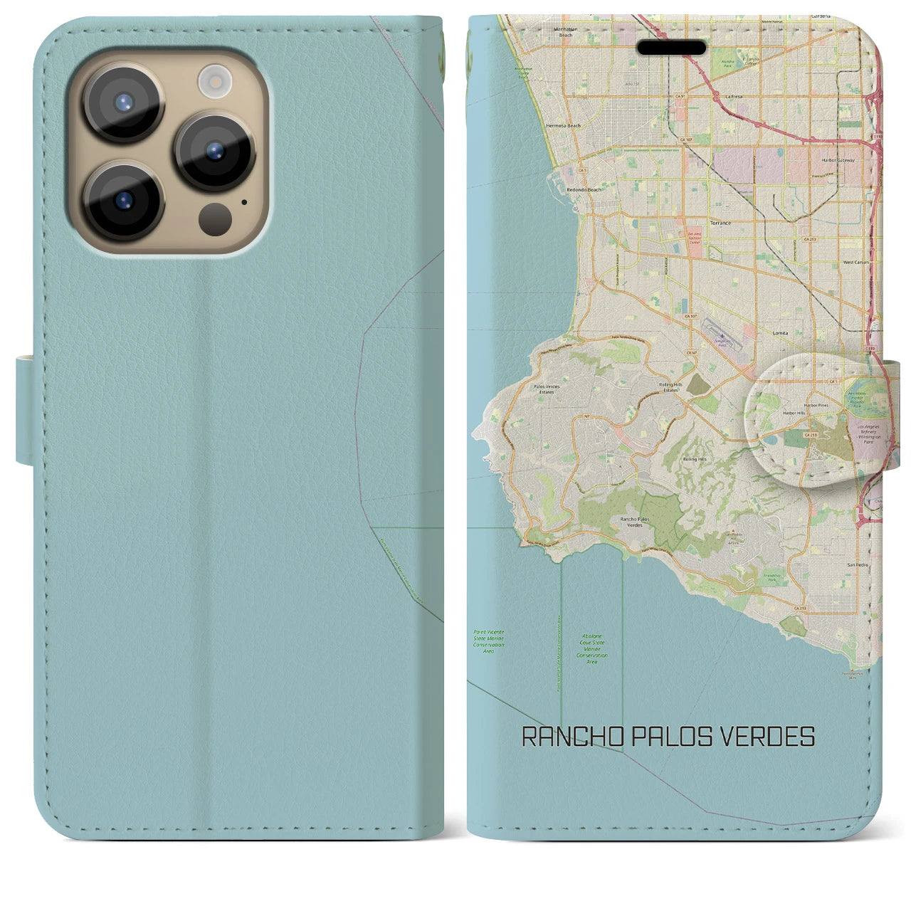 【ランチョ・パロス・ベルデス(アメリカ)】地図柄iPhoneケース(手帳タイプ)ナチュラル・iPhone 14 Pro Max 用