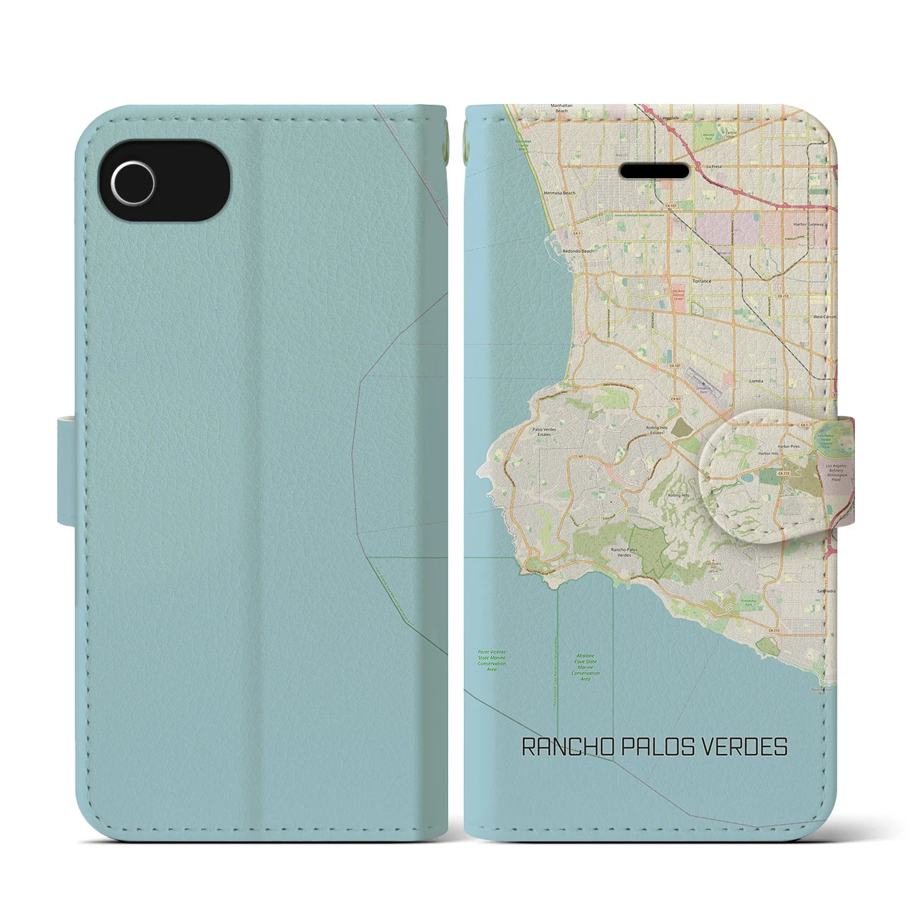 【ランチョ・パロス・ベルデス(アメリカ)】地図柄iPhoneケース(手帳タイプ)ナチュラル・iPhone SE(第3 / 第2世代) / 8 / 7 / 6s / 6 用