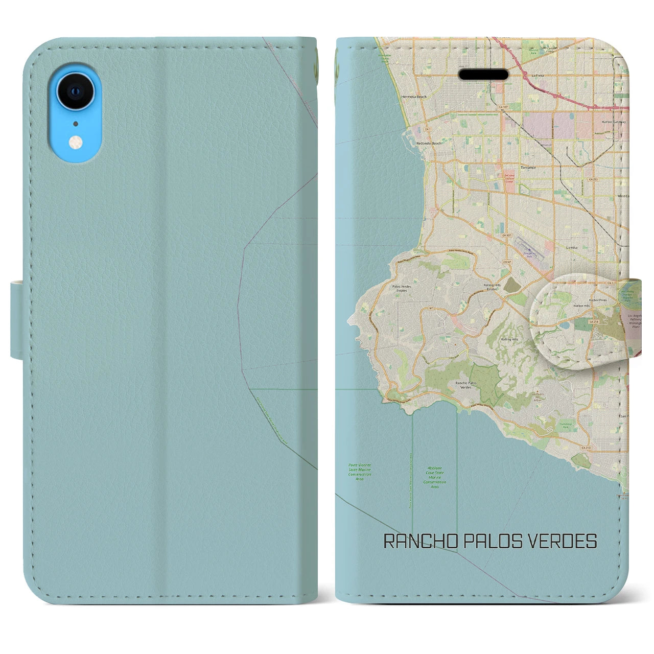 【ランチョ・パロス・ベルデス(アメリカ)】地図柄iPhoneケース(手帳タイプ)ナチュラル・iPhone XR 用