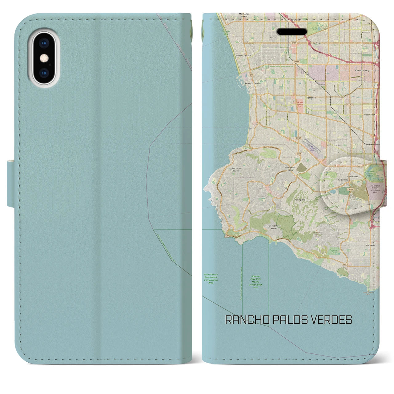 【ランチョ・パロス・ベルデス(アメリカ)】地図柄iPhoneケース(手帳タイプ)ナチュラル・iPhone XS Max 用