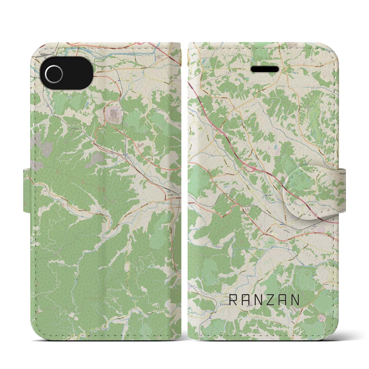 【嵐山(埼玉県)】地図柄iPhoneケース(手帳タイプ)ナチュラル・iPhone SE(第3 / 第2世代) / 8 / 7 / 6s / 6 用
