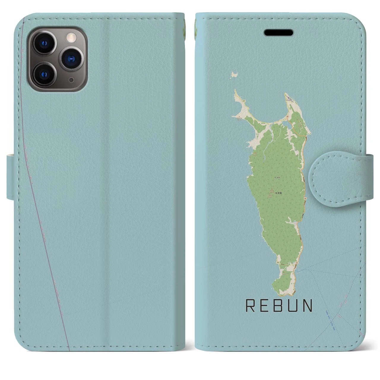 【礼文(北海道)】地図柄iPhoneケース(手帳タイプ)ナチュラル・iPhone 11 Pro Max 用