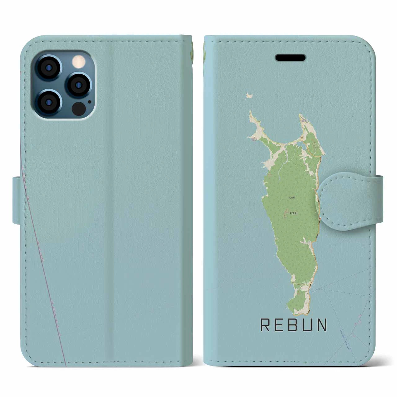 【礼文(北海道)】地図柄iPhoneケース(手帳タイプ)ナチュラル・iPhone 12 / 12 Pro 用