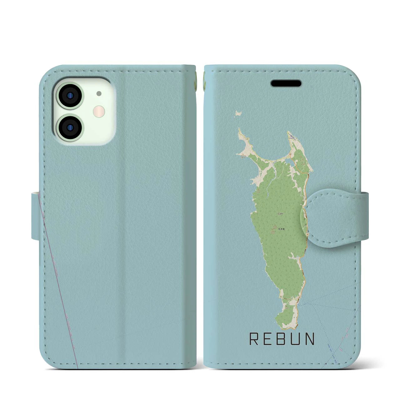 【礼文(北海道)】地図柄iPhoneケース(手帳タイプ)ナチュラル・iPhone 12 mini 用