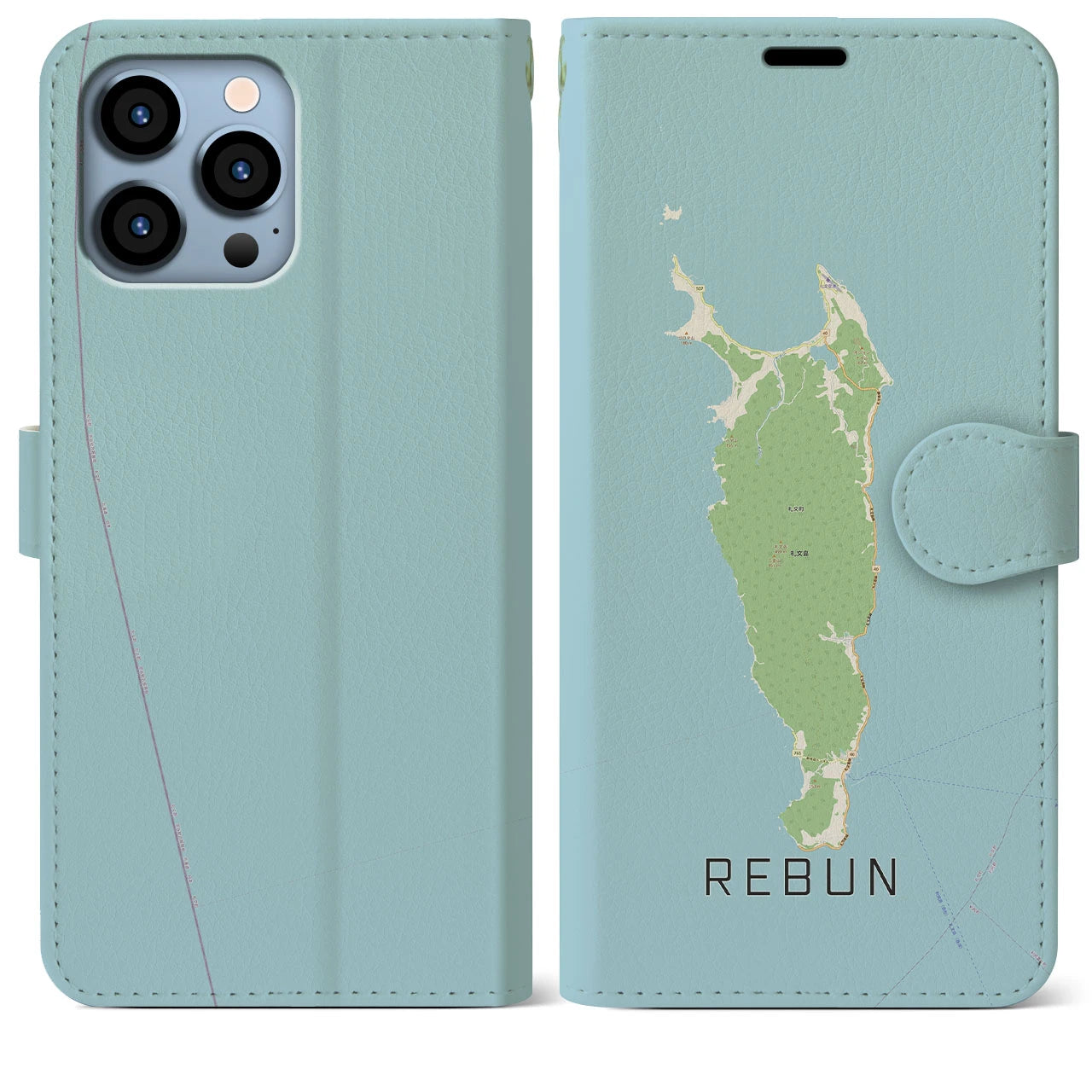 【礼文(北海道)】地図柄iPhoneケース(手帳タイプ)ナチュラル・iPhone 13 Pro Max 用