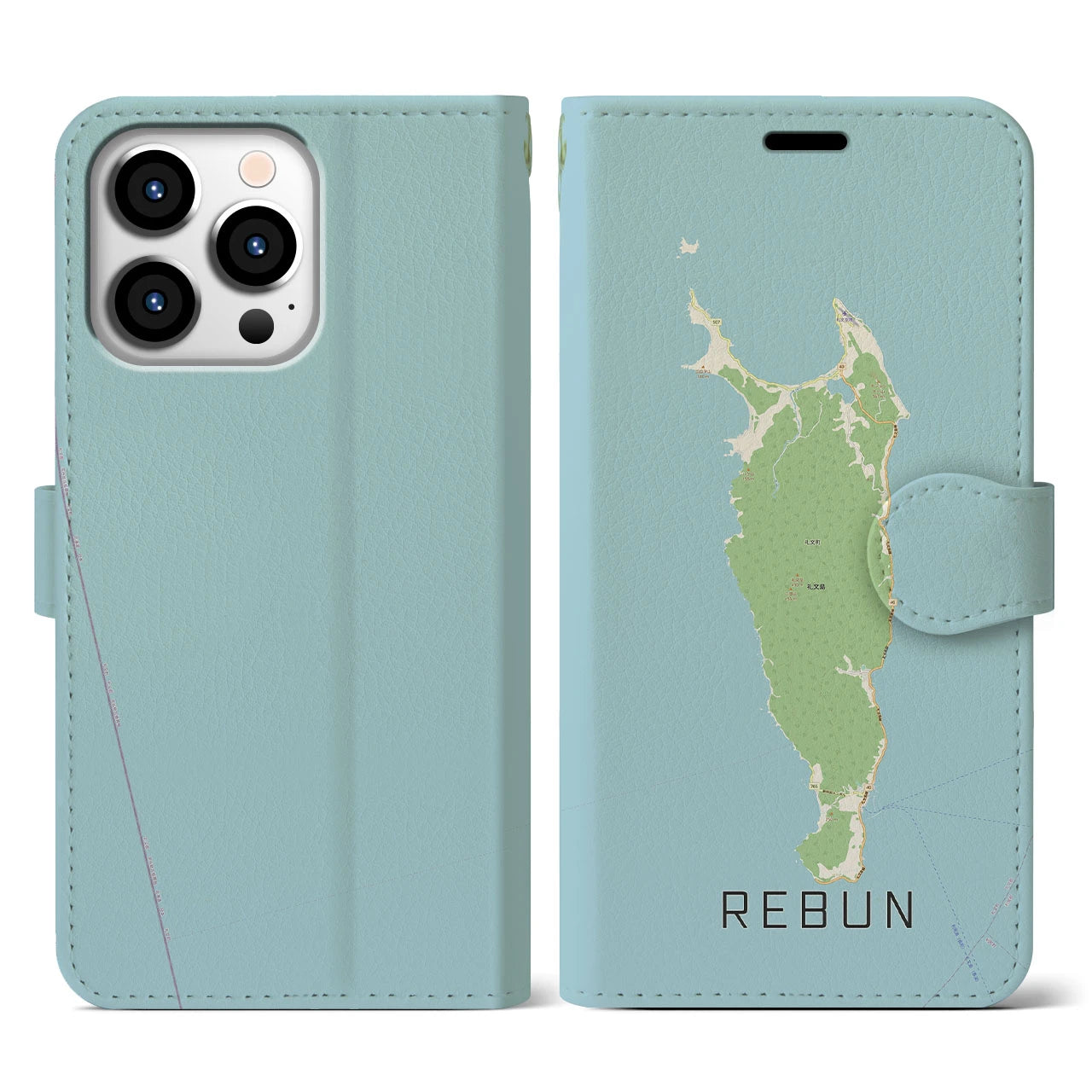 【礼文(北海道)】地図柄iPhoneケース(手帳タイプ)ナチュラル・iPhone 13 Pro 用
