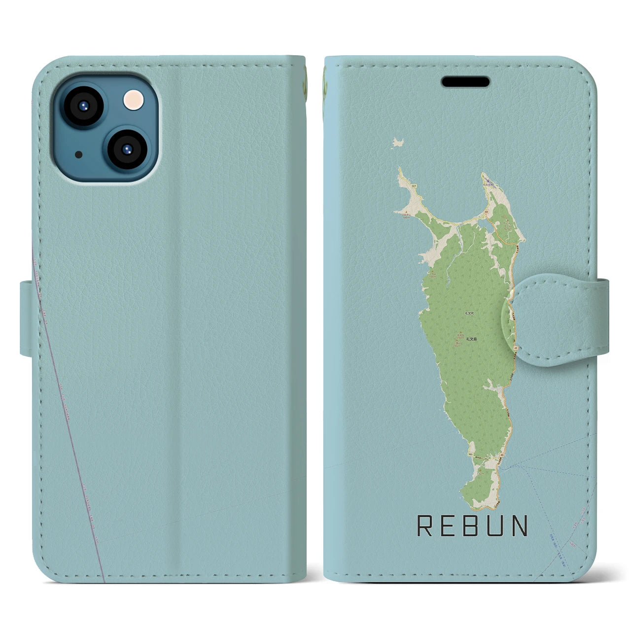 【礼文(北海道)】地図柄iPhoneケース(手帳タイプ)ナチュラル・iPhone 13 用