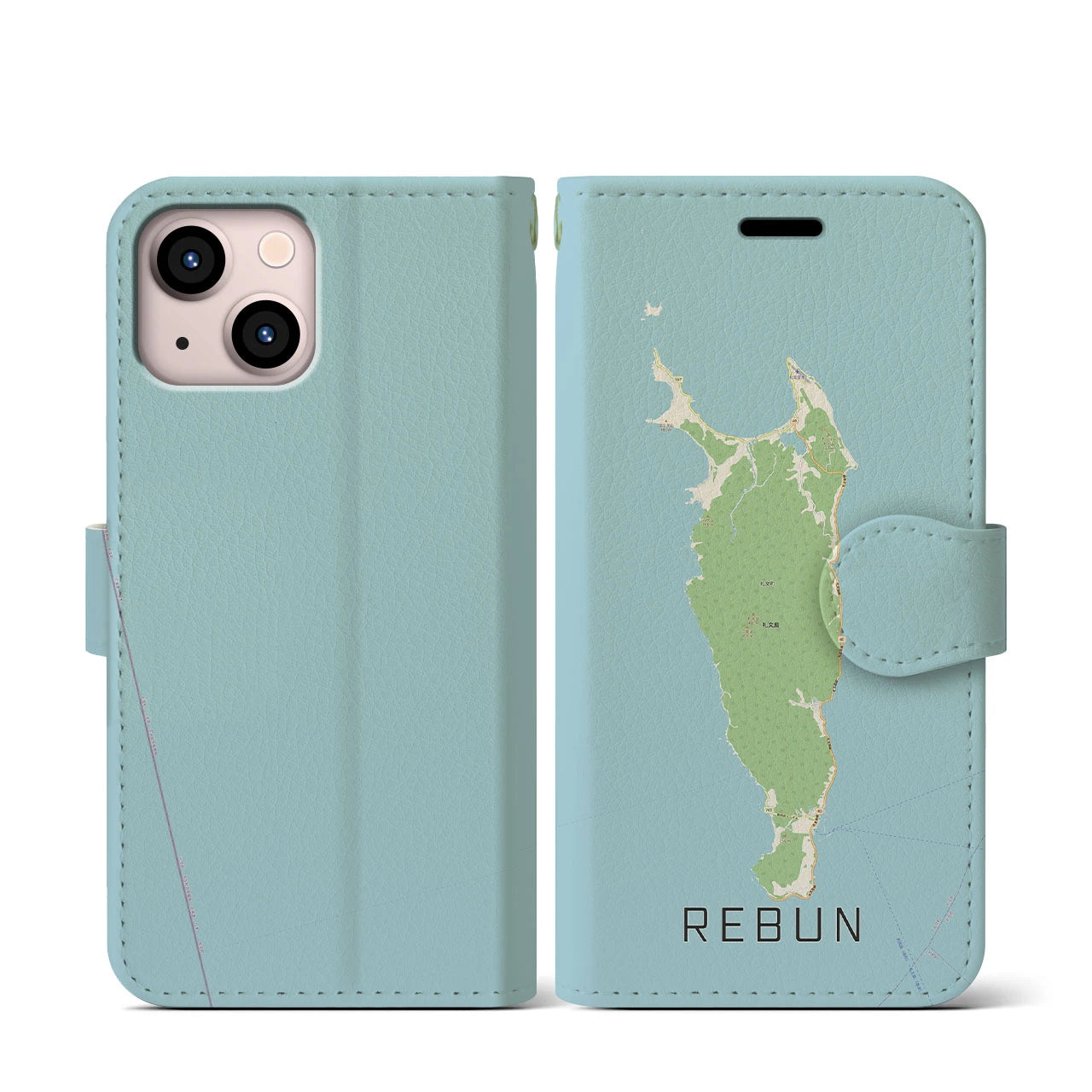 【礼文(北海道)】地図柄iPhoneケース(手帳タイプ)ナチュラル・iPhone 13 mini 用