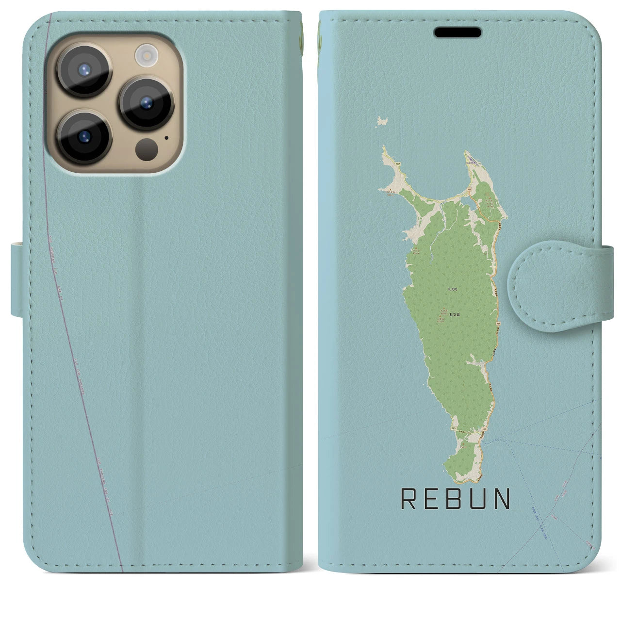 【礼文(北海道)】地図柄iPhoneケース(手帳タイプ)ナチュラル・iPhone 14 Pro Max 用