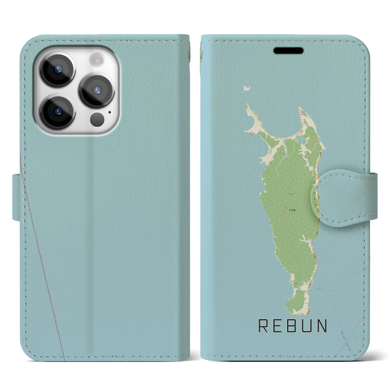 【礼文(北海道)】地図柄iPhoneケース(手帳タイプ)ナチュラル・iPhone 14 Pro 用