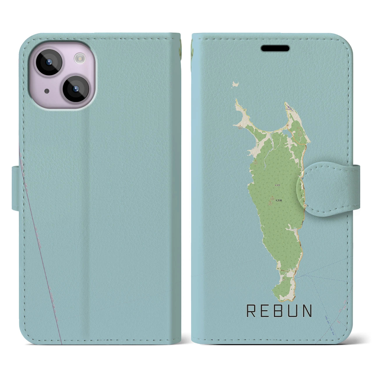 【礼文(北海道)】地図柄iPhoneケース(手帳タイプ)ナチュラル・iPhone 14 用