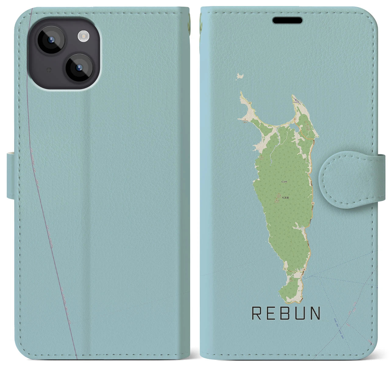 【礼文(北海道)】地図柄iPhoneケース(手帳タイプ)ナチュラル・iPhone 14 Plus 用