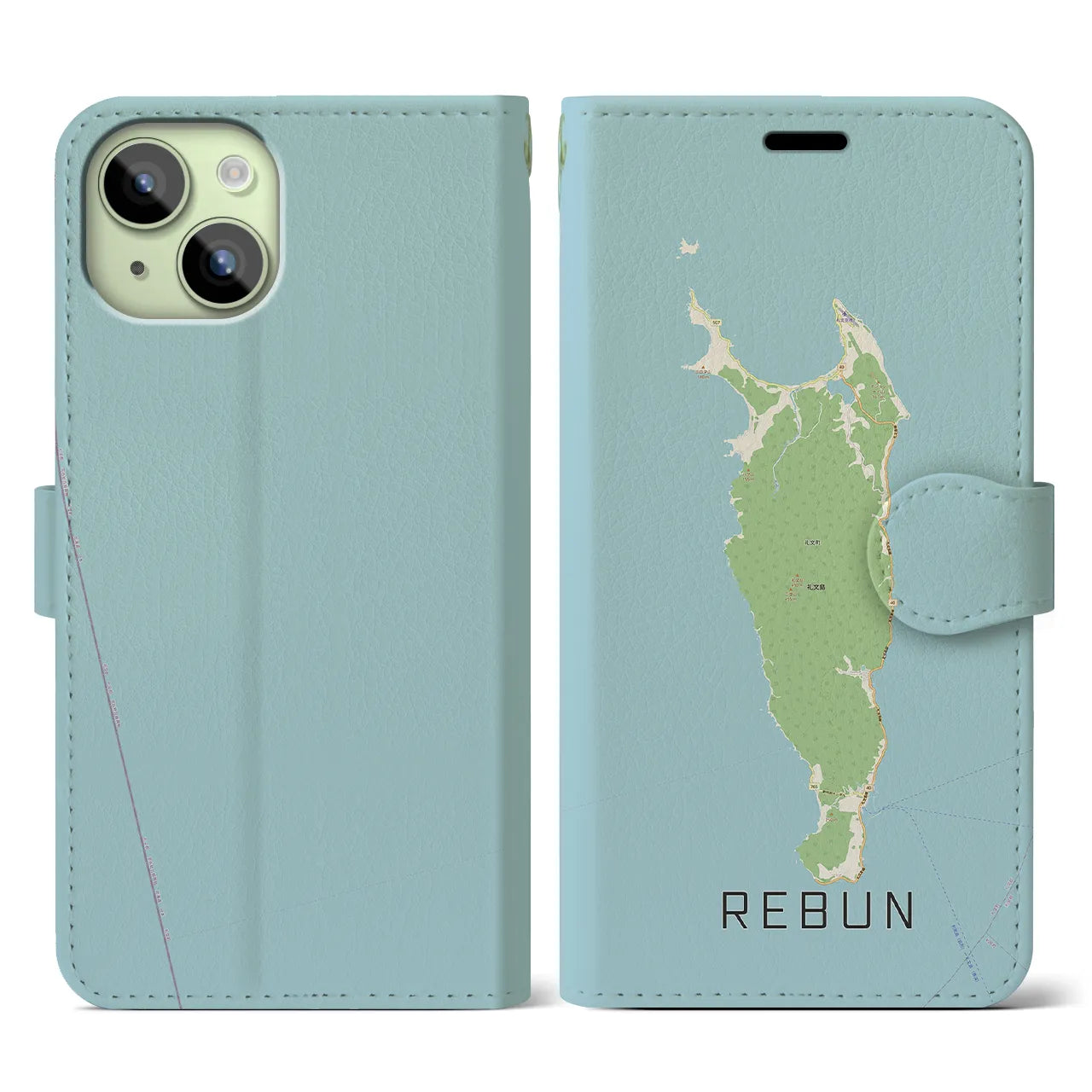 【礼文(北海道)】地図柄iPhoneケース(手帳タイプ)ナチュラル・iPhone 15 用