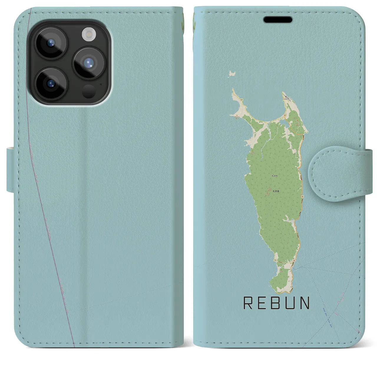 【礼文(北海道)】地図柄iPhoneケース(手帳タイプ)ナチュラル・iPhone 15 Pro Max 用