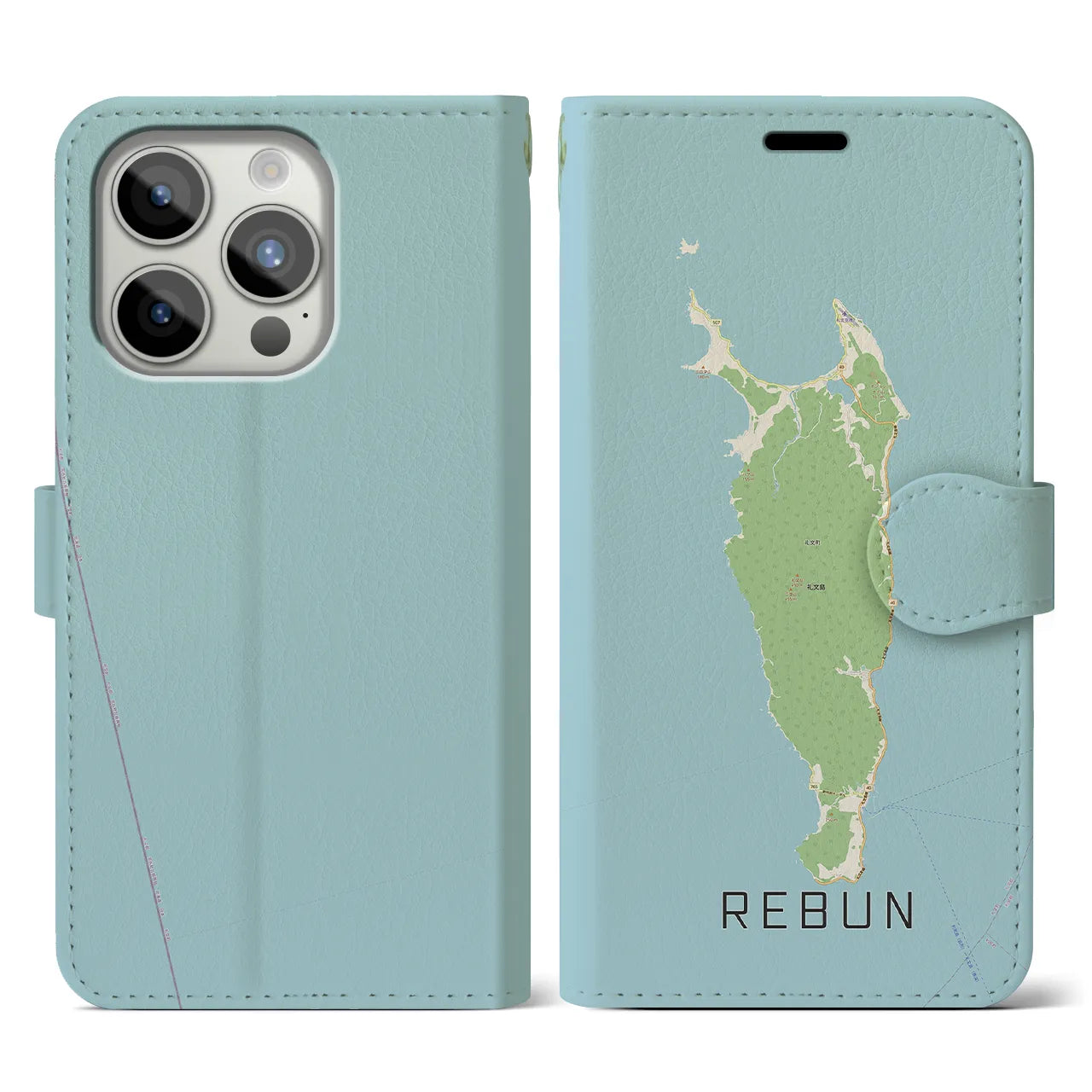 【礼文(北海道)】地図柄iPhoneケース(手帳タイプ)ナチュラル・iPhone 15 Pro 用