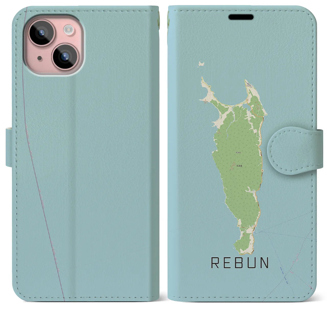 【礼文(北海道)】地図柄iPhoneケース(手帳タイプ)ナチュラル・iPhone 15 Plus 用