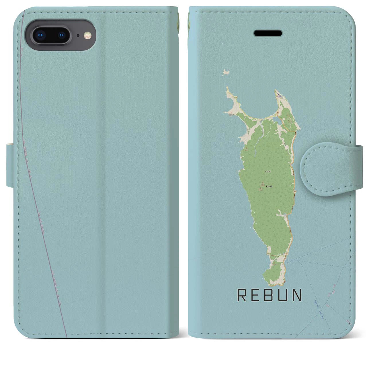 【礼文(北海道)】地図柄iPhoneケース(手帳タイプ)ナチュラル・iPhone 8Plus /7Plus / 6sPlus / 6Plus 用