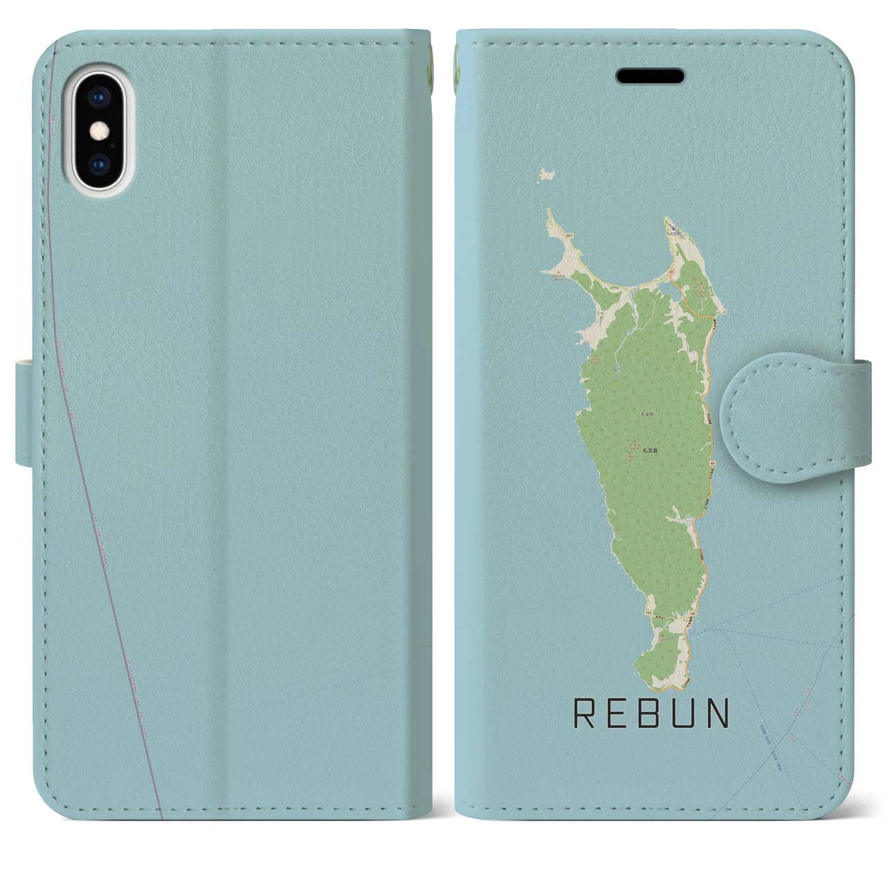 【礼文(北海道)】地図柄iPhoneケース(手帳タイプ)ナチュラル・iPhone XS Max 用