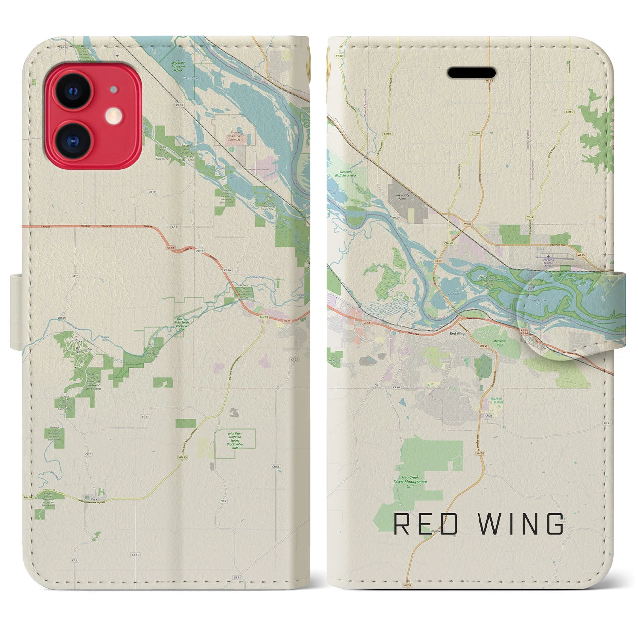 【レッドウイング(アメリカ)】地図柄iPhoneケース(手帳タイプ)ナチュラル・iPhone 11 用