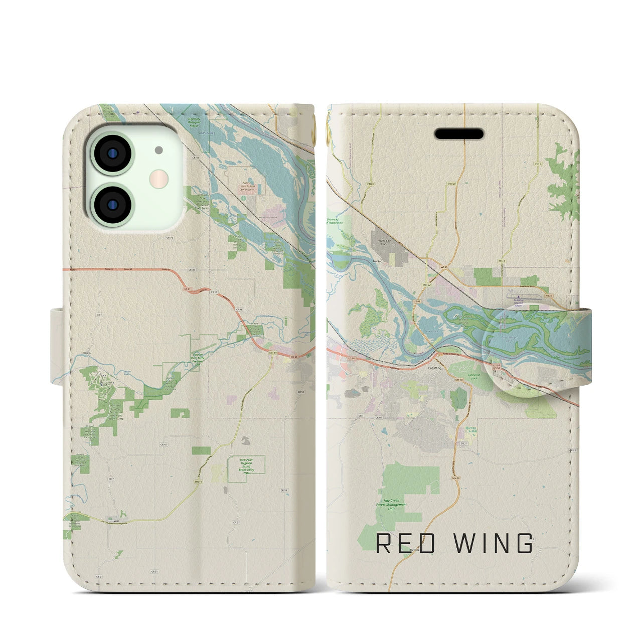 【レッドウイング(アメリカ)】地図柄iPhoneケース(手帳タイプ)ナチュラル・iPhone 12 mini 用