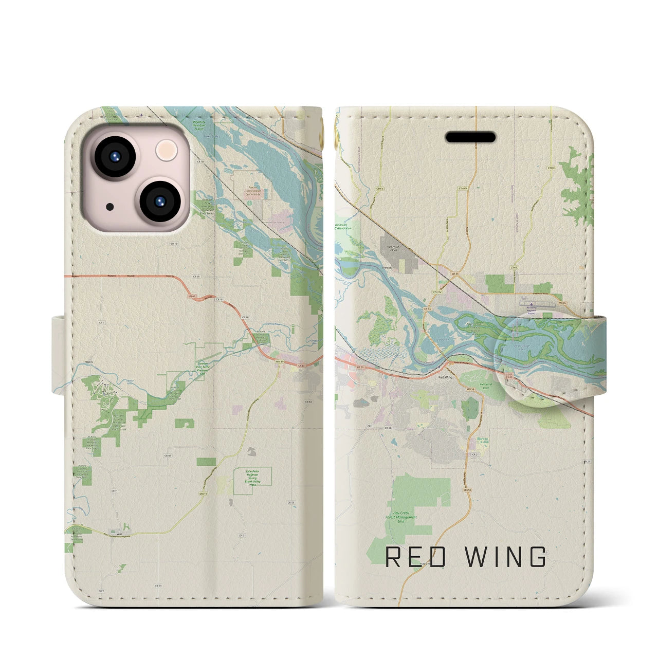 【レッドウイング(アメリカ)】地図柄iPhoneケース(手帳タイプ)ナチュラル・iPhone 13 mini 用