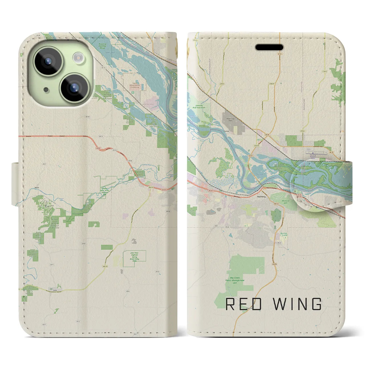 【レッドウイング(アメリカ)】地図柄iPhoneケース(手帳タイプ)ナチュラル・iPhone 15 用