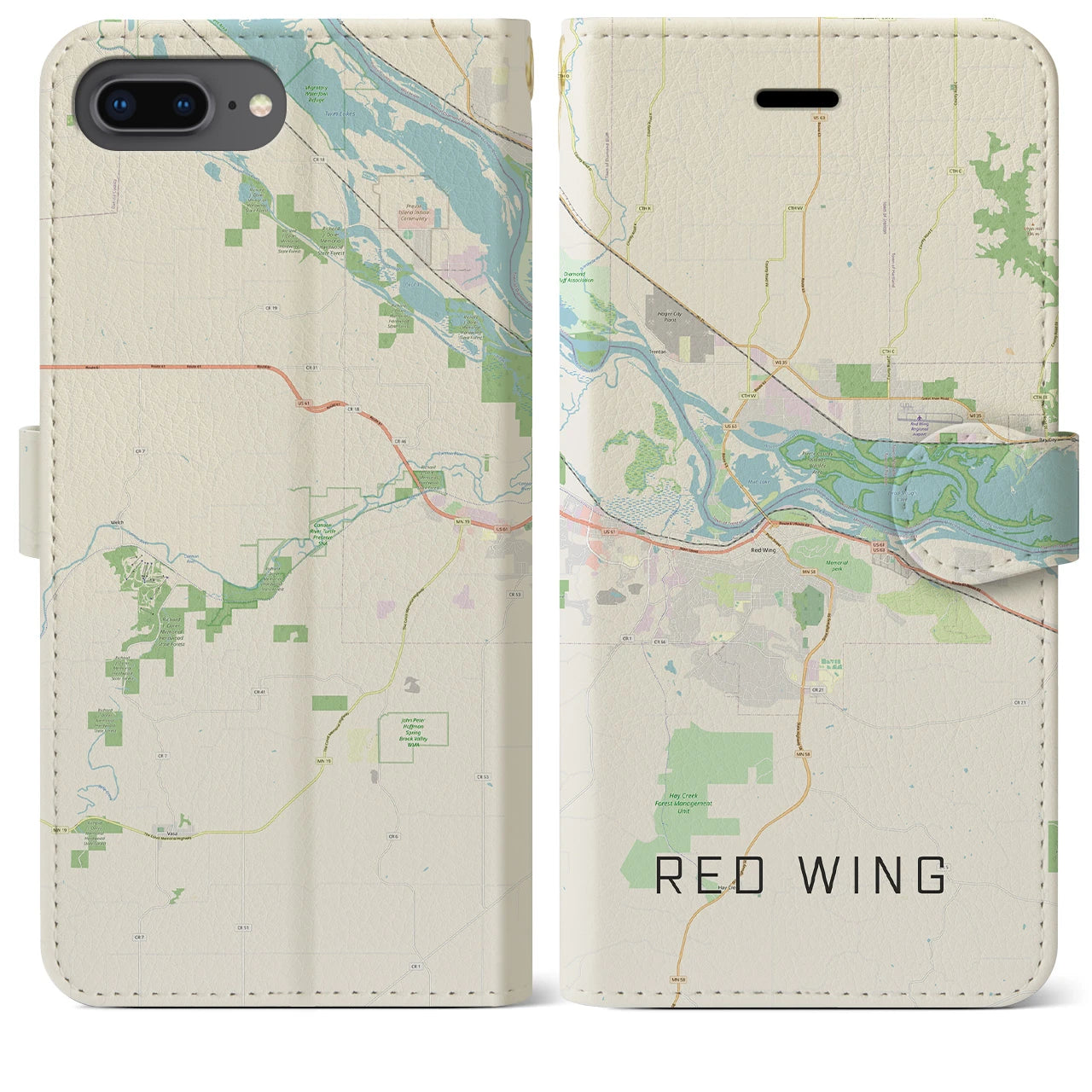 【レッドウイング(アメリカ)】地図柄iPhoneケース(手帳タイプ)ナチュラル・iPhone 8Plus /7Plus / 6sPlus / 6Plus 用