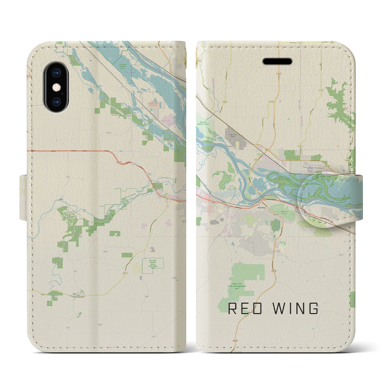 【レッドウイング(アメリカ)】地図柄iPhoneケース(手帳タイプ)ナチュラル・iPhone XS / X 用