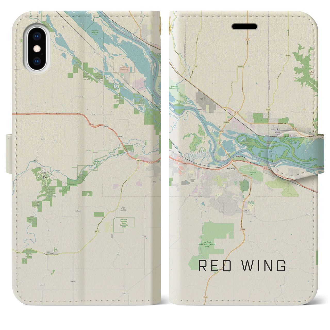 【レッドウイング(アメリカ)】地図柄iPhoneケース(手帳タイプ)ナチュラル・iPhone XS Max 用