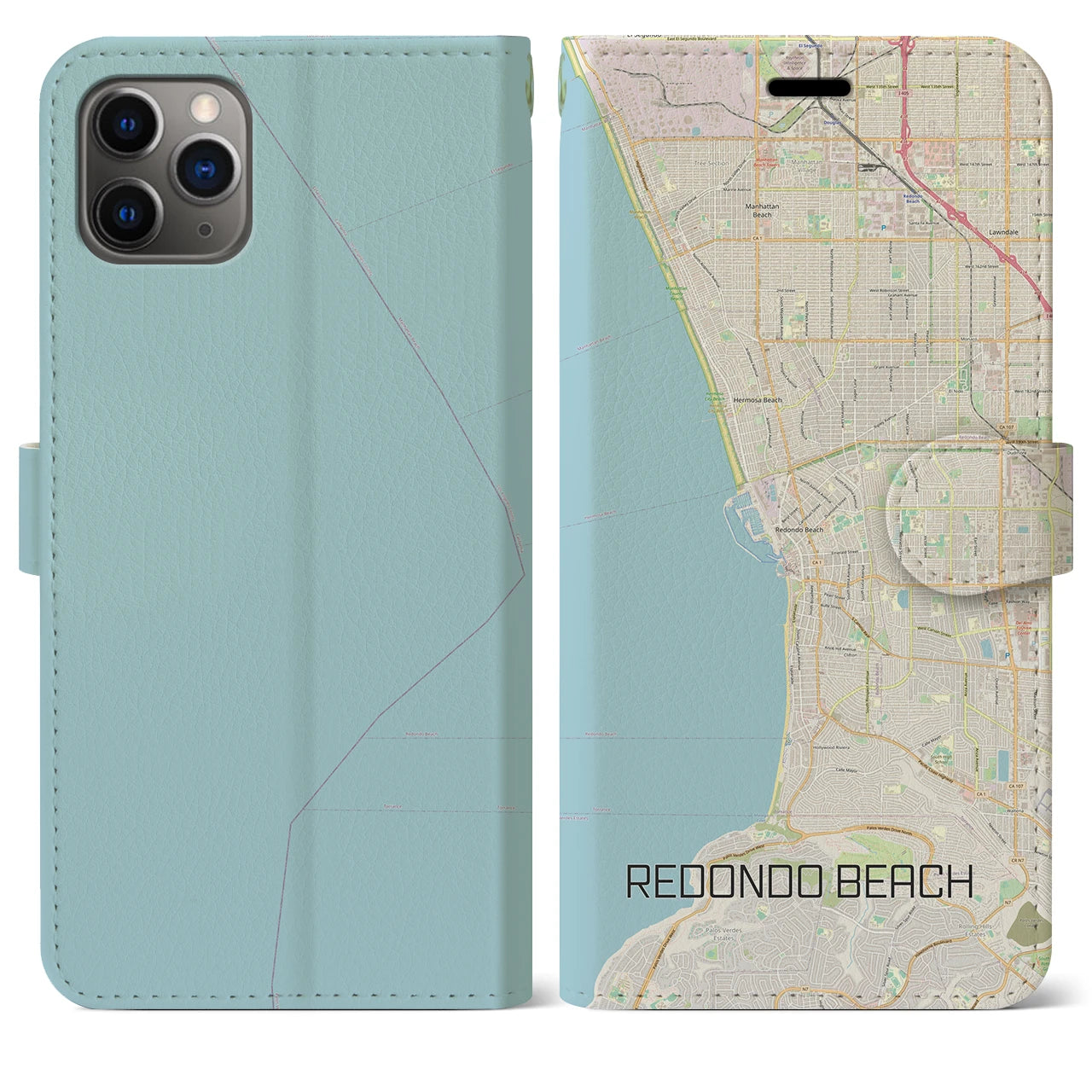 【レドンドビーチ(アメリカ)】地図柄iPhoneケース(手帳タイプ)ナチュラル・iPhone 11 Pro Max 用
