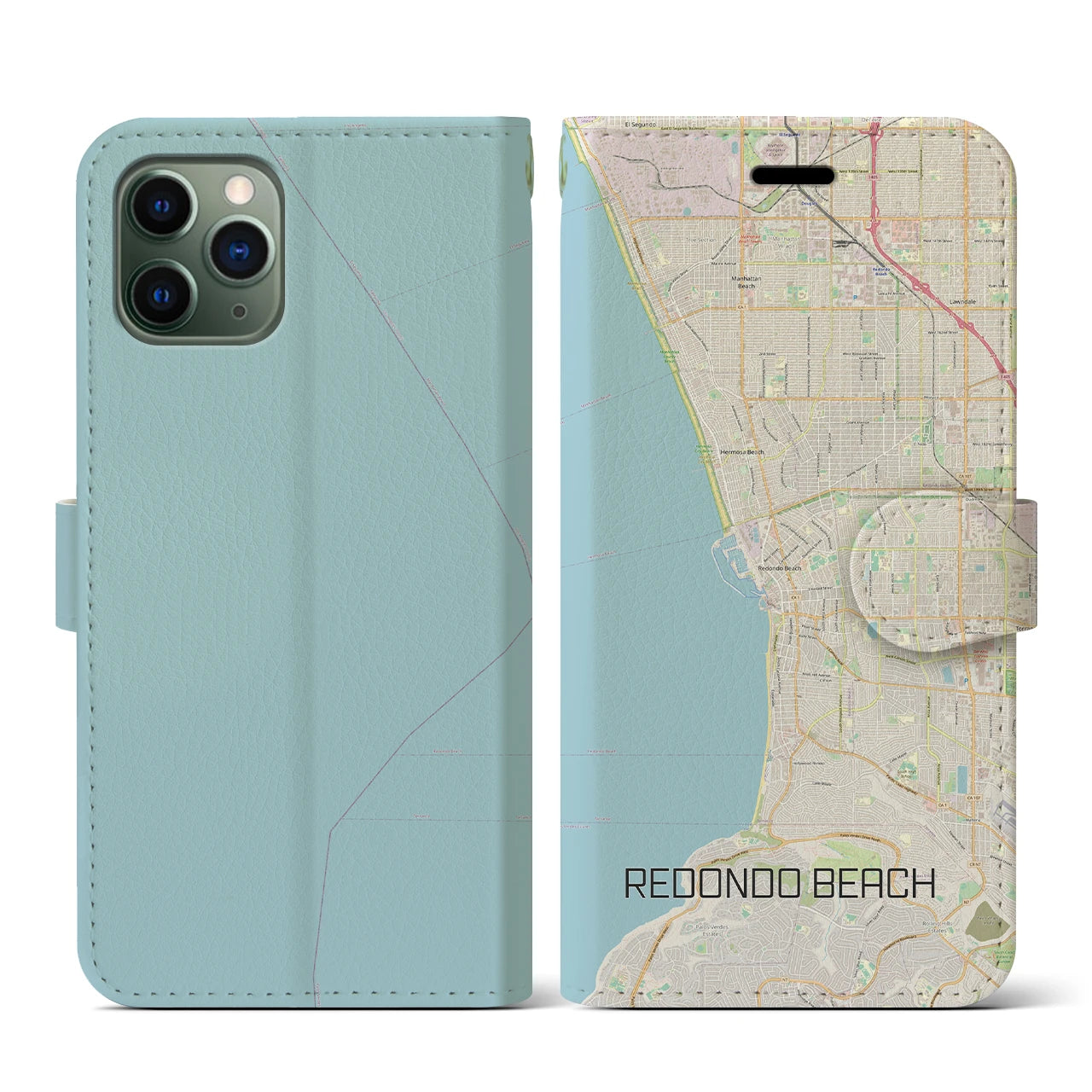 【レドンドビーチ(アメリカ)】地図柄iPhoneケース(手帳タイプ)ナチュラル・iPhone 11 Pro 用