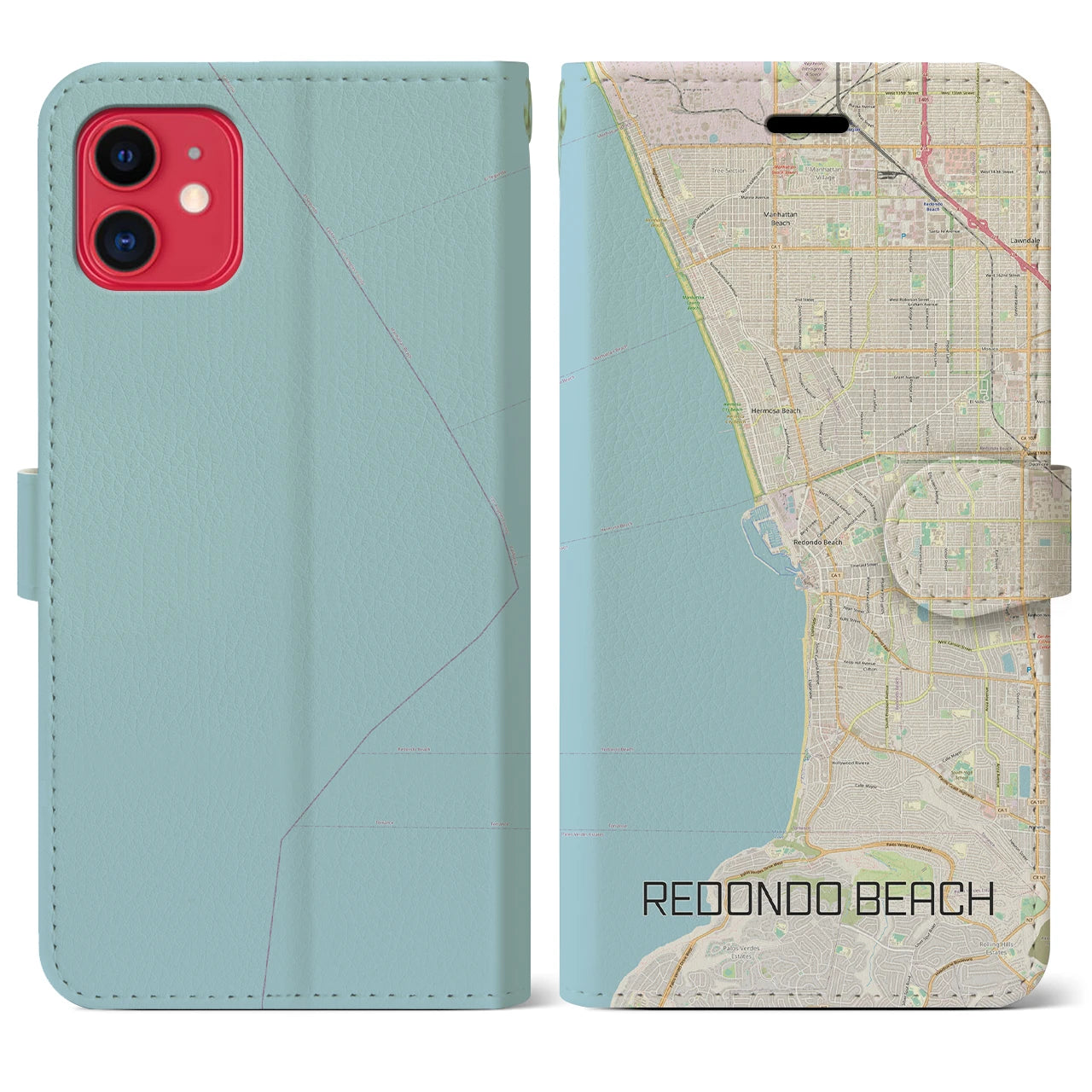 【レドンドビーチ(アメリカ)】地図柄iPhoneケース(手帳タイプ)ナチュラル・iPhone 11 用