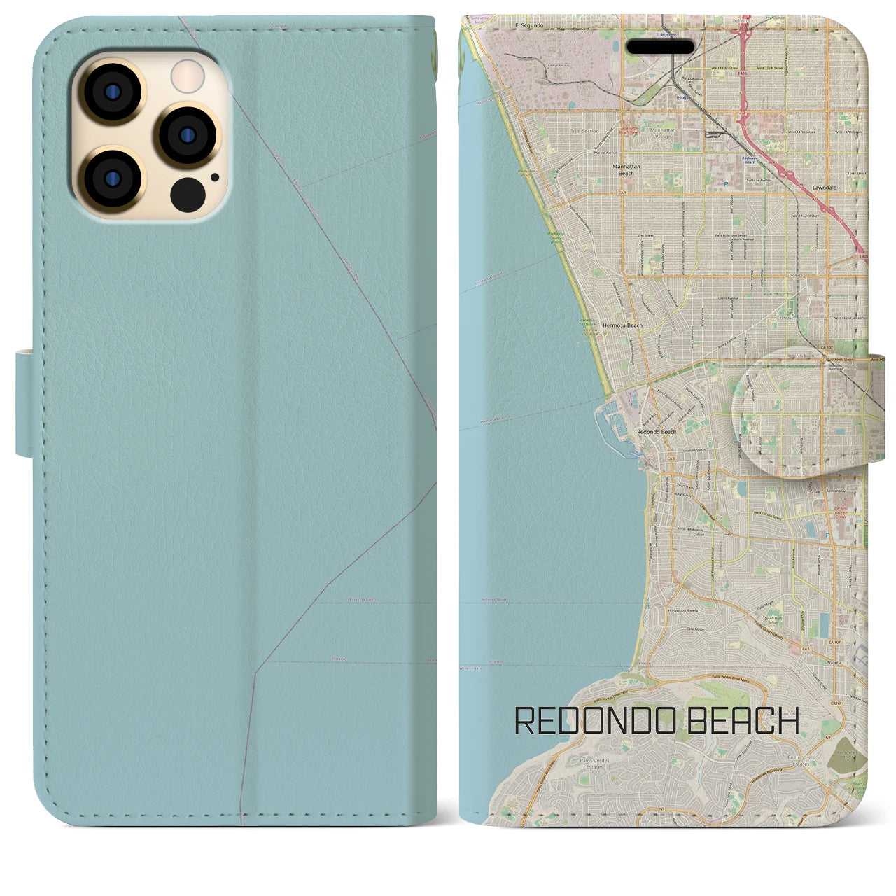 【レドンドビーチ(アメリカ)】地図柄iPhoneケース(手帳タイプ)ナチュラル・iPhone 12 Pro Max 用