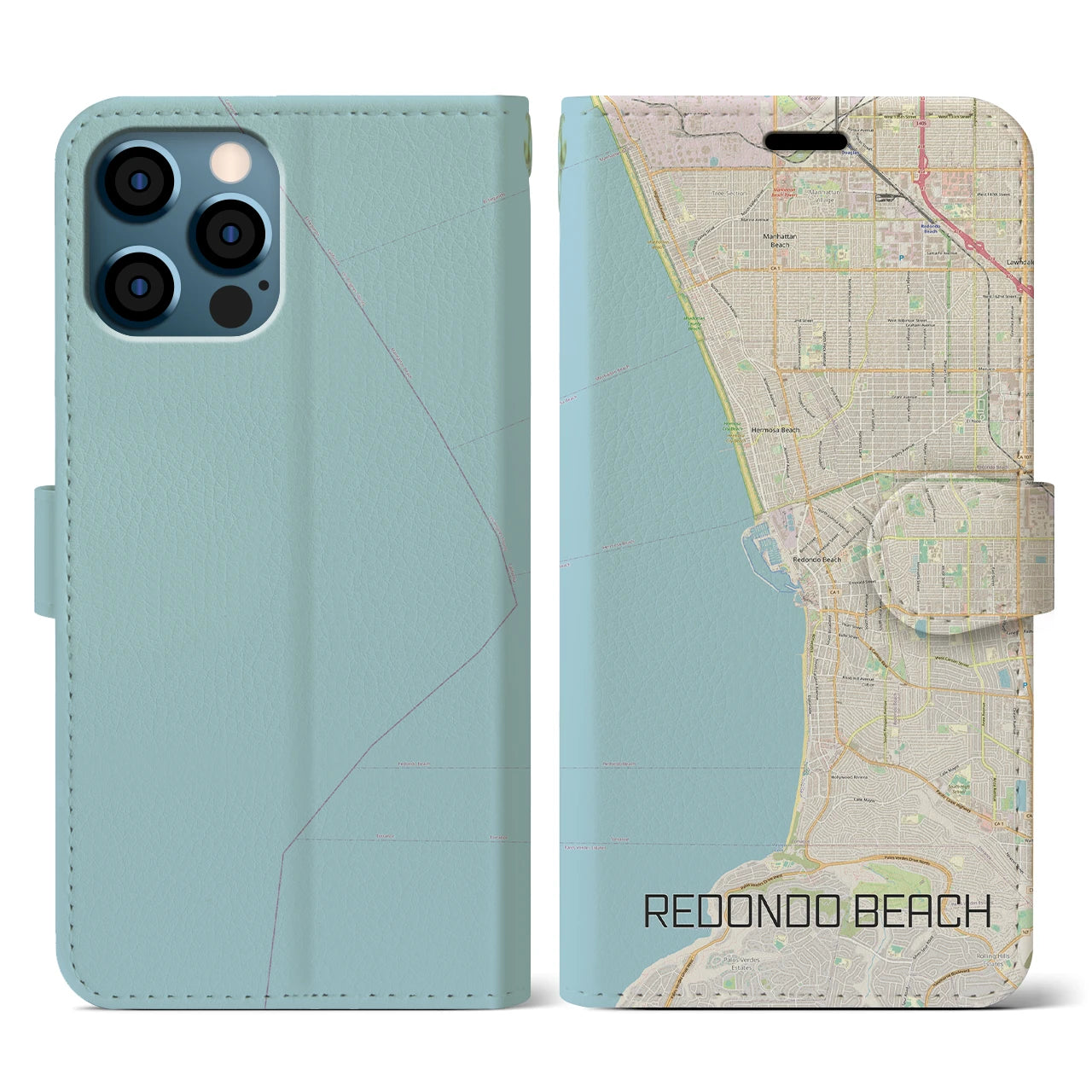 【レドンドビーチ(アメリカ)】地図柄iPhoneケース(手帳タイプ)ナチュラル・iPhone 12 / 12 Pro 用