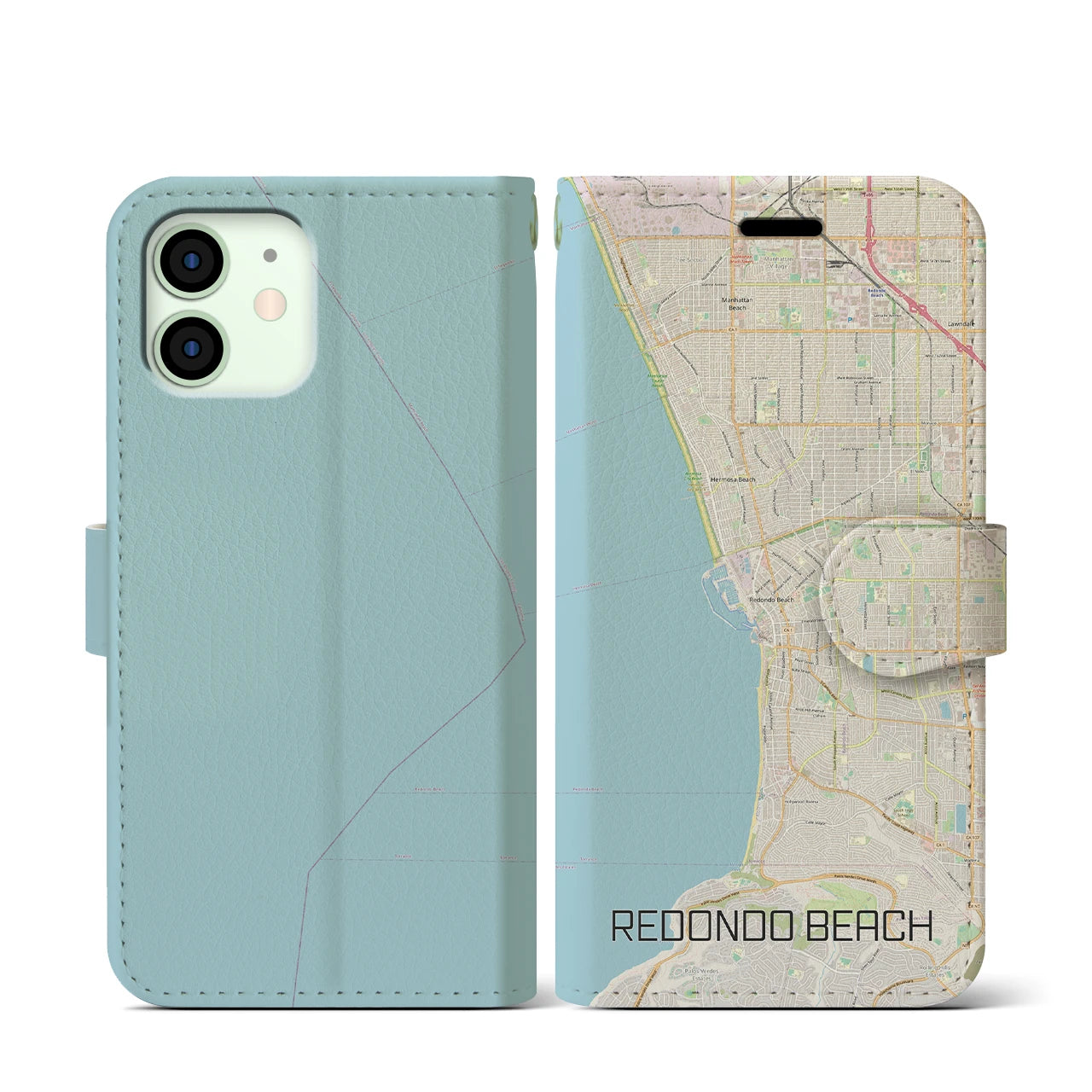 【レドンドビーチ(アメリカ)】地図柄iPhoneケース(手帳タイプ)ナチュラル・iPhone 12 mini 用