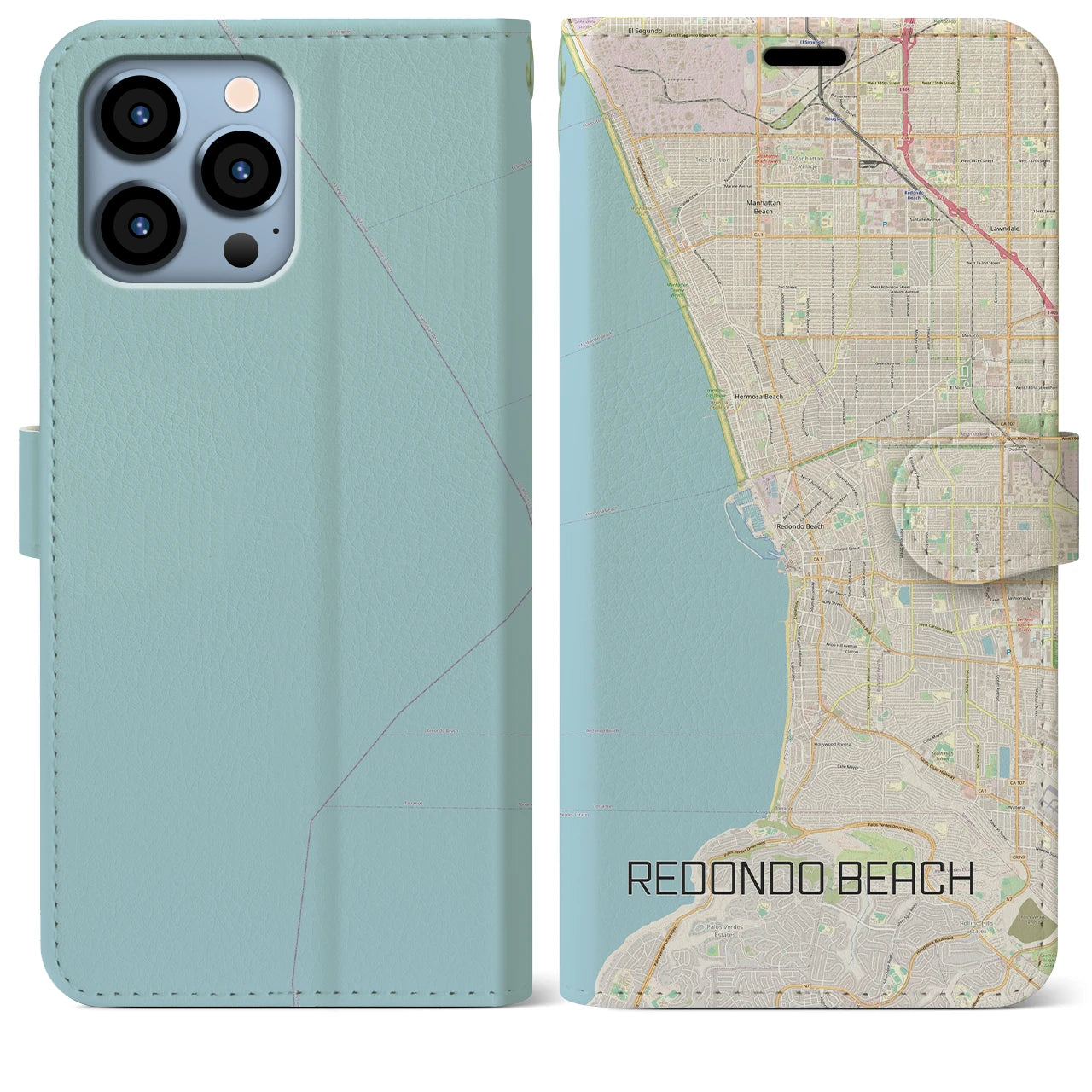 【レドンドビーチ(アメリカ)】地図柄iPhoneケース(手帳タイプ)ナチュラル・iPhone 13 Pro Max 用