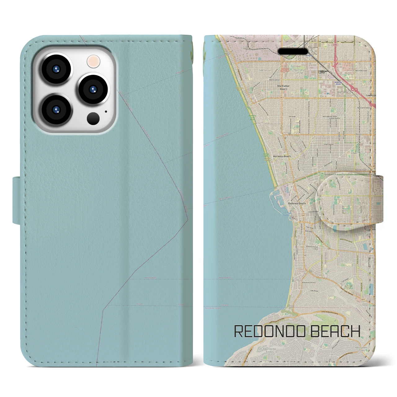 【レドンドビーチ(アメリカ)】地図柄iPhoneケース(手帳タイプ)ナチュラル・iPhone 13 Pro 用