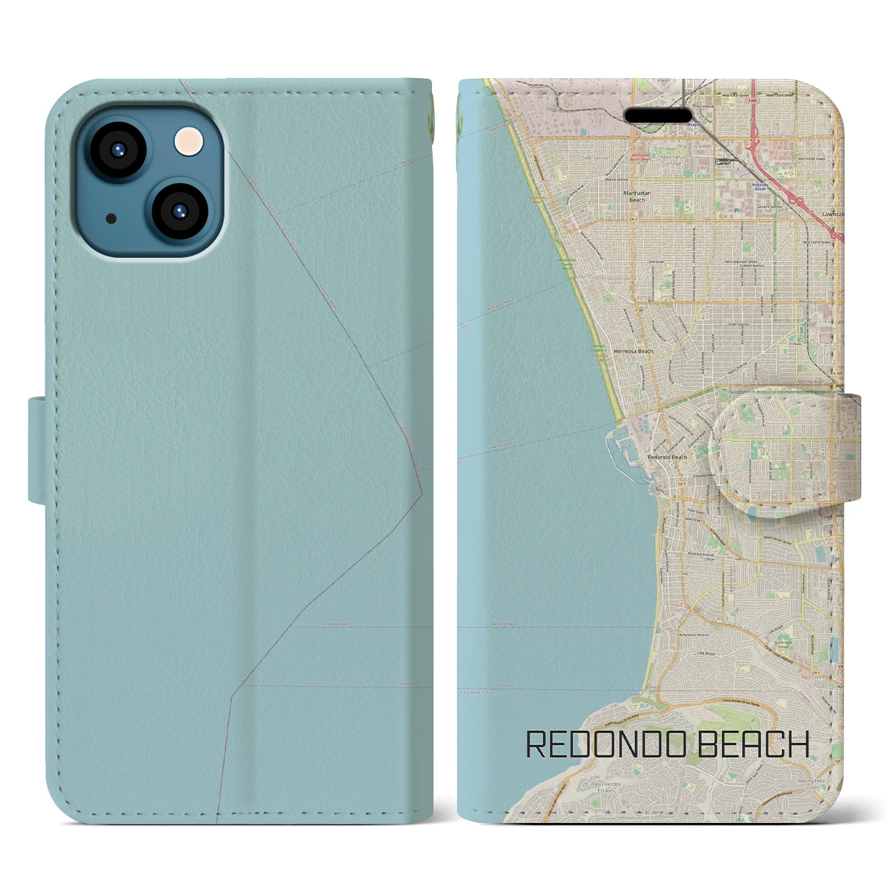 【レドンドビーチ(アメリカ)】地図柄iPhoneケース(手帳タイプ)ナチュラル・iPhone 13 用