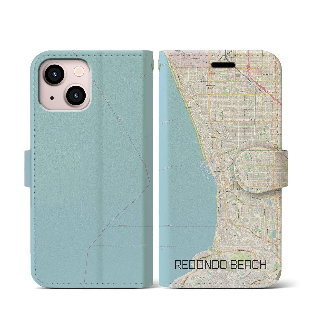 【レドンドビーチ(アメリカ)】地図柄iPhoneケース(手帳タイプ)ナチュラル・iPhone 13 mini 用