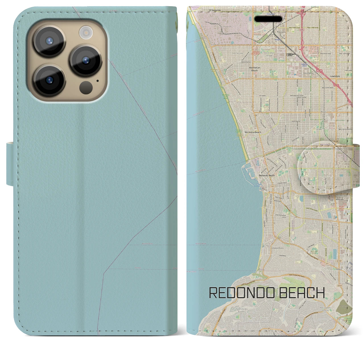 【レドンドビーチ(アメリカ)】地図柄iPhoneケース(手帳タイプ)ナチュラル・iPhone 14 Pro Max 用